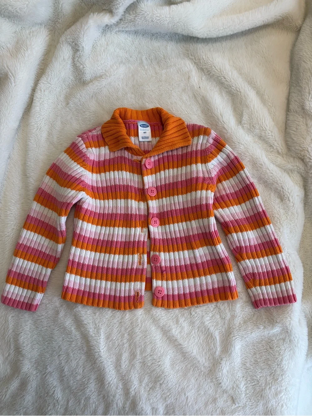 Y2K Old Navy 4T Kids Striped Button-Up Cardigan Jacket - Pink & Orange vintage